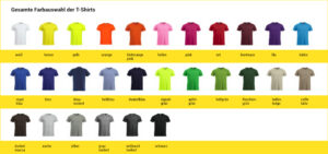 Farbauswahl-Tabelle der Clique NEW CLASSIC-T-Shirts