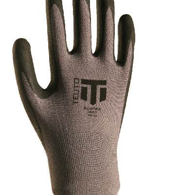 TEUTO® EcoFlex | Nylonstrickhandschuh mit griffiger Nitrilschaumbeschichtung auf der Handinnenfläche – Ansicht von außen