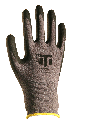 TEUTO® EcoFlex | Nylonstrickhandschuh mit griffiger Nitrilschaumbeschichtung auf der Handinnenfläche – Ansicht von außen